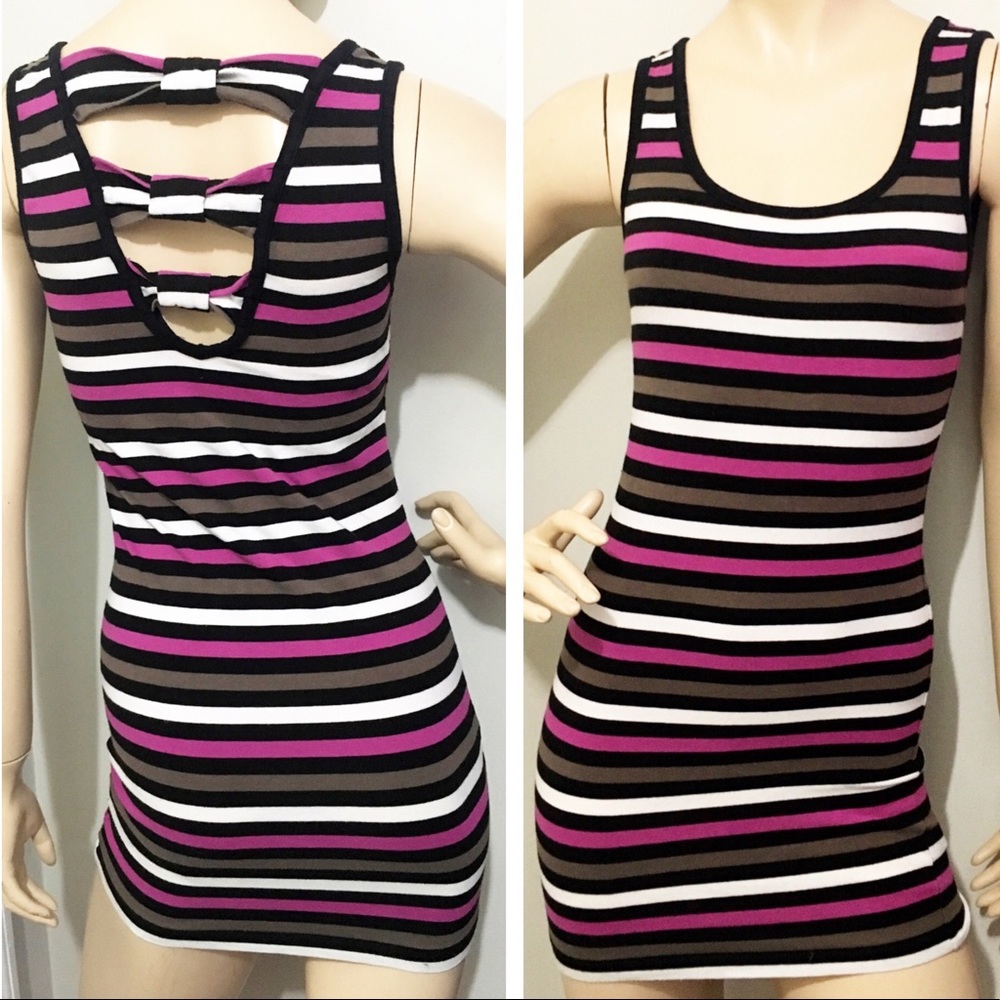 Forever 21 bodycon stripe bow detail back dress